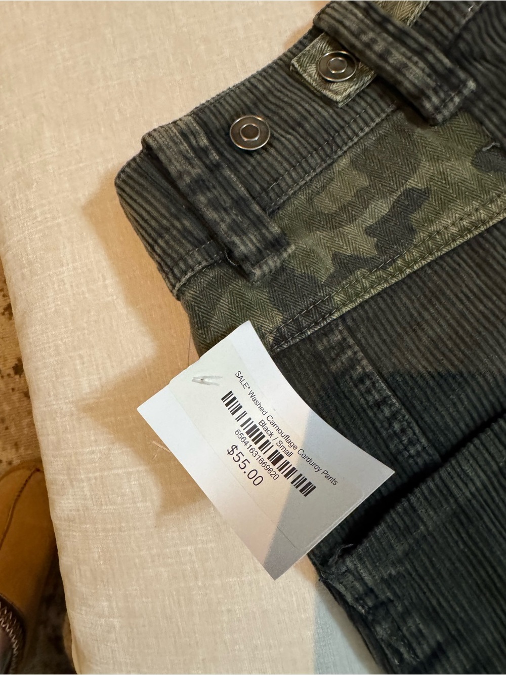 Oli & Hali Corduroy Straight-Leg Pants with Olive Camo Panels - Picture 3 of 5